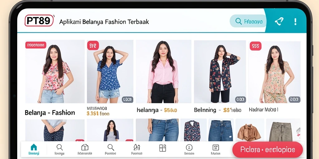 Antarmuka aplikasi PT89 yang modern dan fungsional untuk berbelanja fashion.