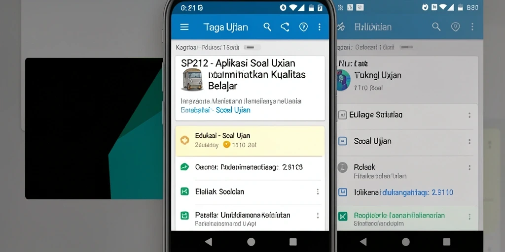 Antarmuka aplikasi SP212 dengan fitur soal ujian yang menarik.
